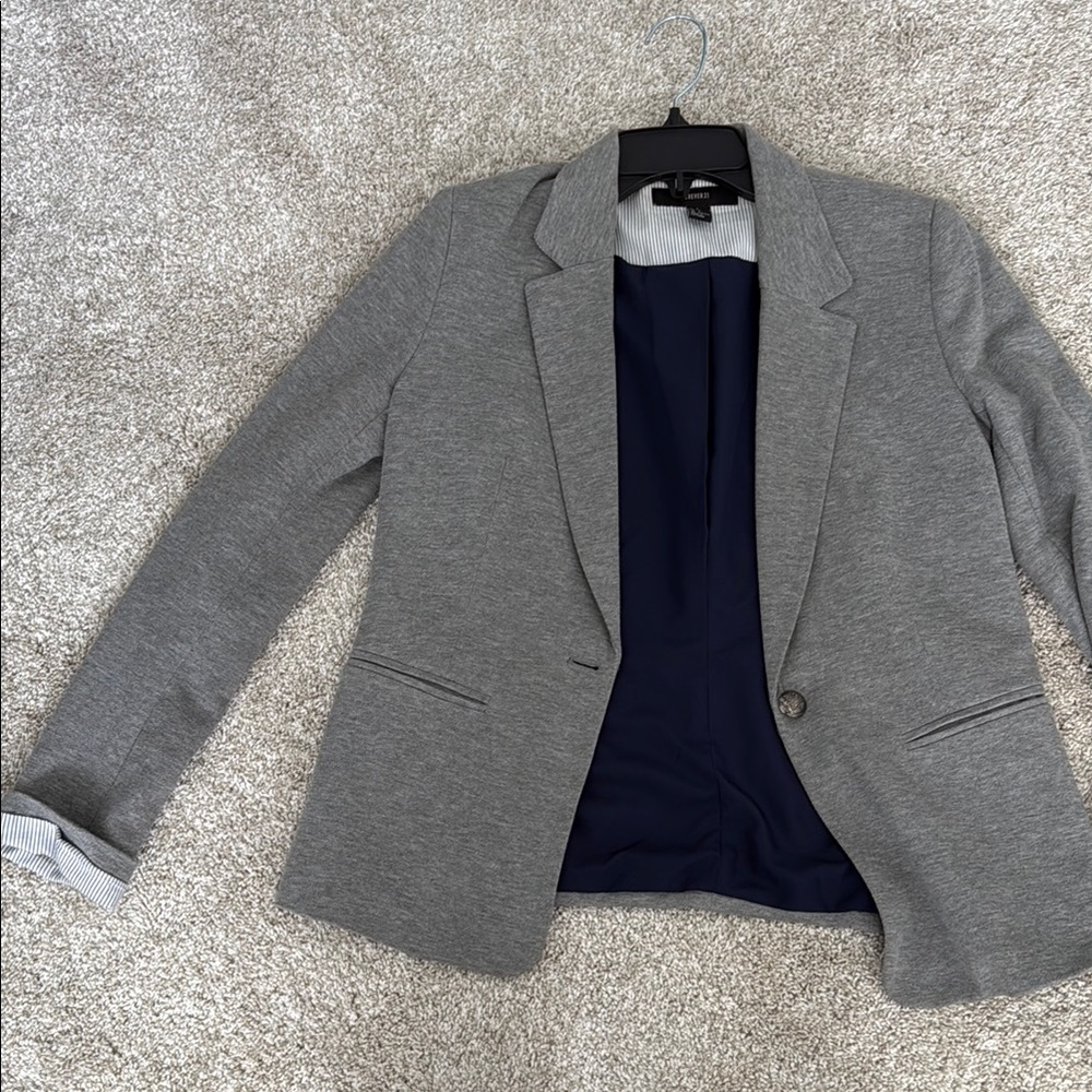 Gray Blazer with striped inside fabric